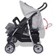 Бебешка количка за близнаци, стомана, сиво и черно