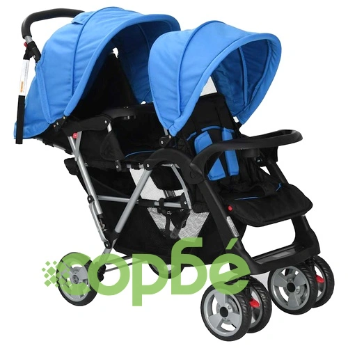 Тандемна количка, стомана, синьо и черно  ➤ топ цена ➤ sorbe.bg
