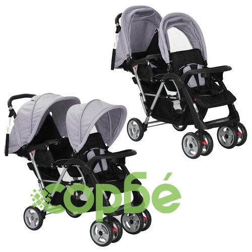 Тандемна количка, стомана, сиво и черно  ➤ топ цена ➤ sorbe.bg