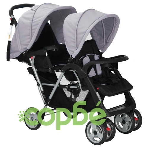 Тандемна количка, стомана, сиво и черно  ➤ топ цена ➤ sorbe.bg