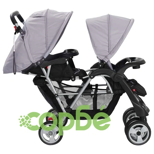 Тандемна количка, стомана, сиво и черно  ➤ топ цена ➤ sorbe.bg