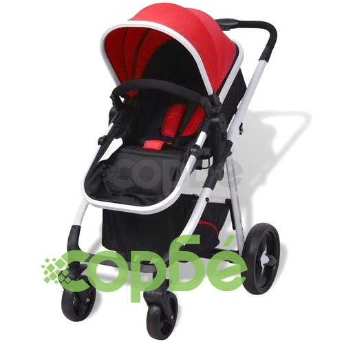 Бебешка количка 3-в-1, алуминиева, червено и черно ➤ топ цена ➤ sorbe.bg