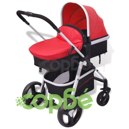 Бебешка количка 3-в-1, алуминиева, червено и черно ➤ топ цена ➤ sorbe.bg