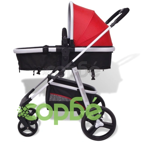 Бебешка количка 3-в-1, алуминиева, червено и черно ➤ топ цена ➤ sorbe.bg