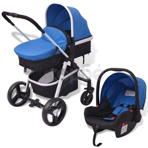 Бебешка количка 3-в-1, алуминиева, синьо и черно