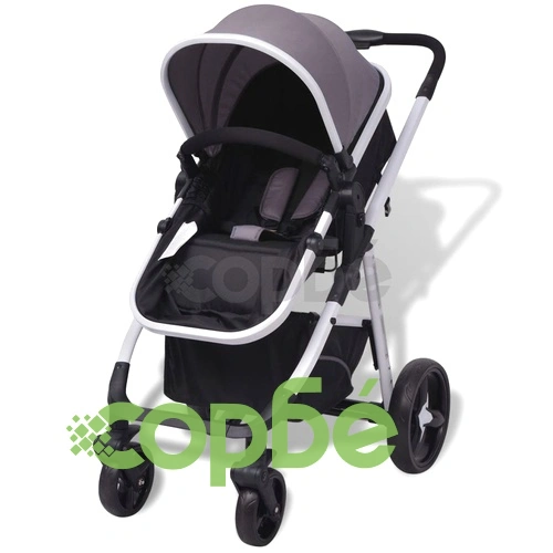 Бебешка количка 3-в-1, алуминиева, сиво и черно ➤ топ цена ➤ sorbe.bg