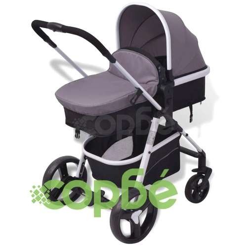 Бебешка количка 3-в-1, алуминиева, сиво и черно ➤ топ цена ➤ sorbe.bg