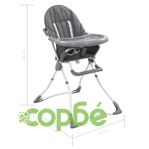 Високо бебешко столче за хранене, сиво и бяло ➤ топ цена ➤ sorbe.bg