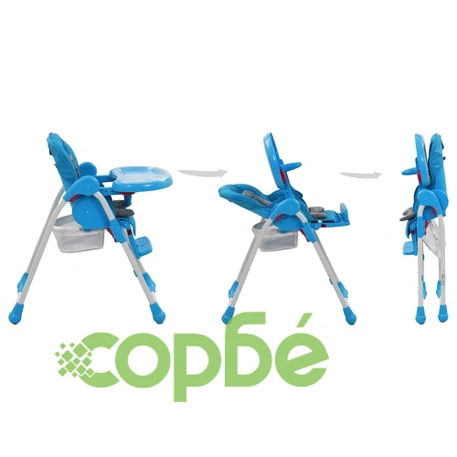 Високо бебешко столче за хранене, синьо и сиво  ➤ топ цена ➤ sorbe.bg