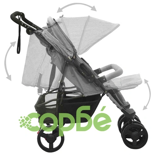 Количка за близнаци, светлосива, стомана ➤ топ цена ➤ sorbe.bg