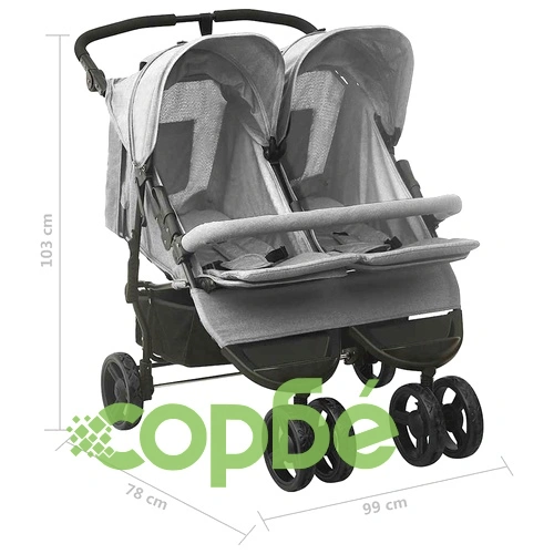 Количка за близнаци, светлосива, стомана ➤ топ цена ➤ sorbe.bg