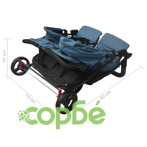 Количка за близнаци, тъмносиня, стомана  ➤ топ цена ➤ sorbe.bg
