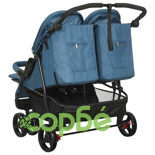 Количка за близнаци, тъмносиня, стомана  ➤ топ цена ➤ sorbe.bg