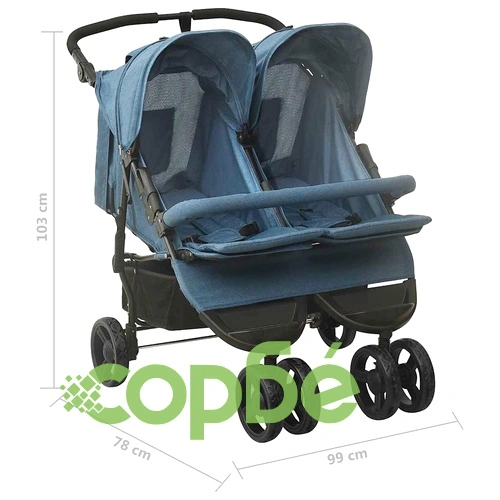 Количка за близнаци, тъмносиня, стомана  ➤ топ цена ➤ sorbe.bg