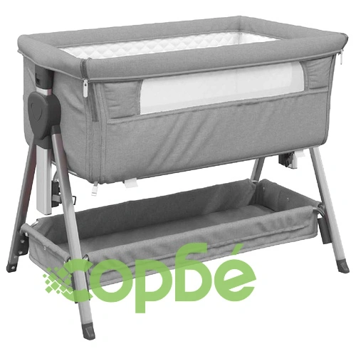 Бебешко легло с матрак, светлосив, ленен плат ➤ топ цена ➤ sorbe.bg