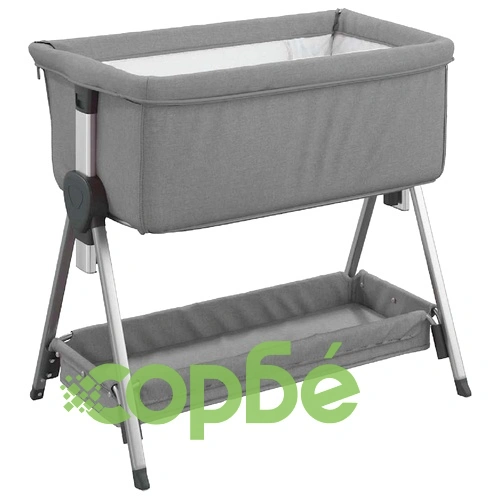 Бебешко легло с матрак, светлосив, ленен плат ➤ топ цена ➤ sorbe.bg