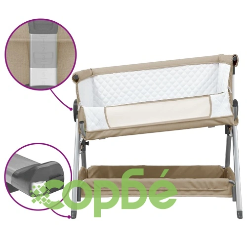 Бебешко легло с матрак, таупе, ленен плат ➤ топ цена ➤ sorbe.bg