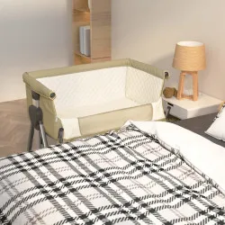 Бебешко легло с матрак, таупе, ленен плат