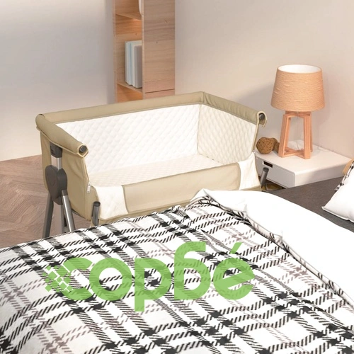 Бебешко легло с матрак, таупе, ленен плат ➤ топ цена ➤ sorbe.bg