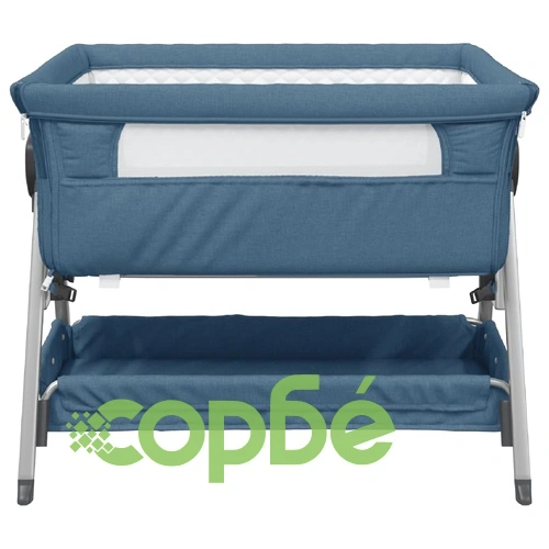 Бебешко легло с матрак, нейви синьо, ленен плат ➤ топ цена ➤ sorbe.bg