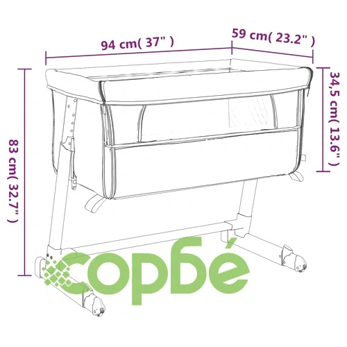 Бебешко легло с матрак, тъмносиво, ленен плат ➤ топ цена ➤ sorbe.bg