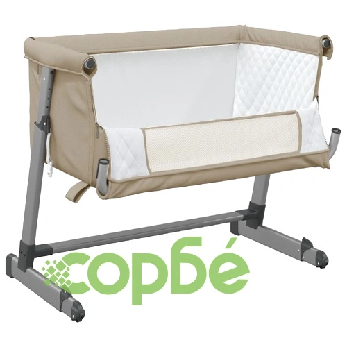 Бебешко легло с матрак, таупе, ленен плат ➤ топ цена ➤ sorbe.bg