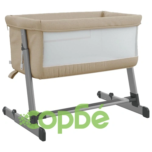 Бебешко легло с матрак, таупе, ленен плат ➤ топ цена ➤ sorbe.bg