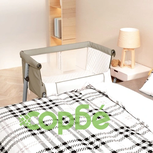 Бебешко легло с матрак, таупе, ленен плат ➤ топ цена ➤ sorbe.bg