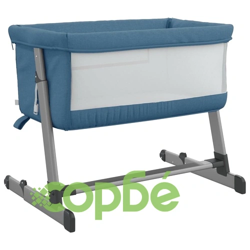 Бебешко легло с матрак, нейви синьо, ленен плат ➤ топ цена ➤ sorbe.bg