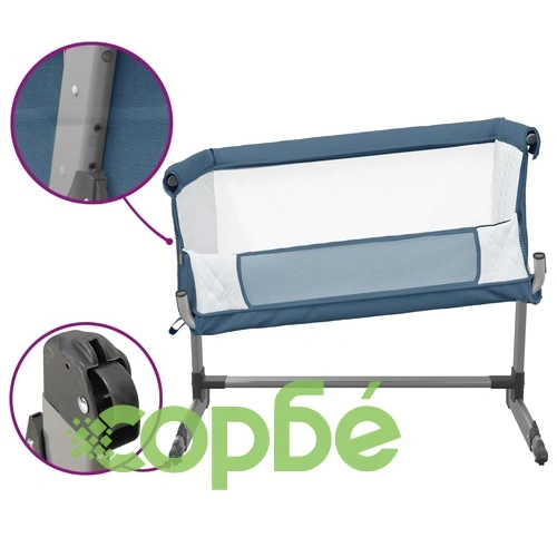 Бебешко легло с матрак, нейви синьо, ленен плат ➤ топ цена ➤ sorbe.bg