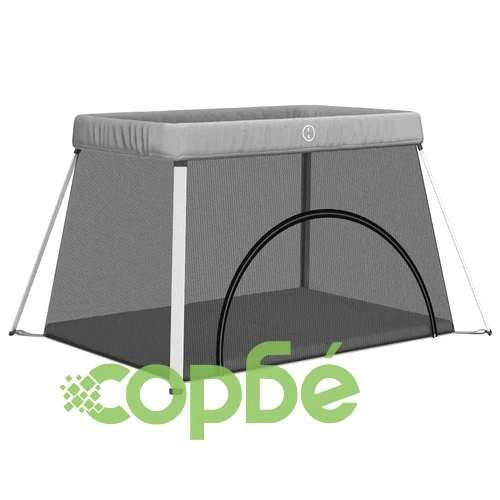 Бебешка кошара с матрак, светлосива, ленен плат ➤ топ цена ➤ sorbe.bg