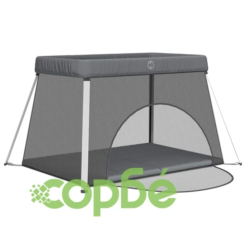 Бебешка кошара с матрак, тъмносива, ленен плат ➤ топ цена ➤ sorbe.bg