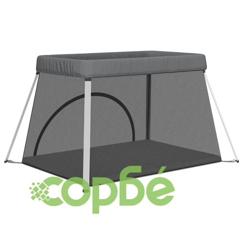 Бебешка кошара с матрак, тъмносива, ленен плат ➤ топ цена ➤ sorbe.bg