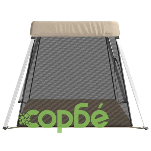 Бебешка кошара с матрак, таупе, ленен плат ➤ топ цена ➤ sorbe.bg