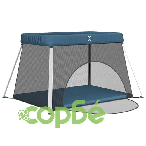 Бебешка кошара с матрак, нейви, ленен плат ➤ топ цена ➤ sorbe.bg