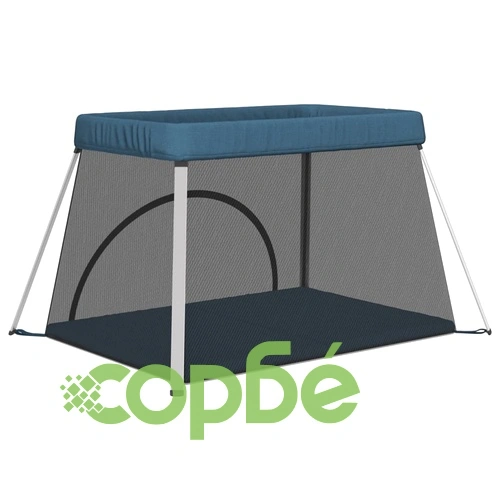 Бебешка кошара с матрак, нейви, ленен плат ➤ топ цена ➤ sorbe.bg