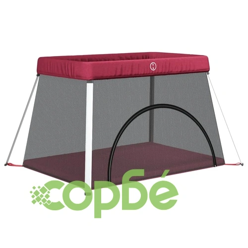 Бебешка кошара с матрак, червена, ленен плат ➤ топ цена ➤ sorbe.bg