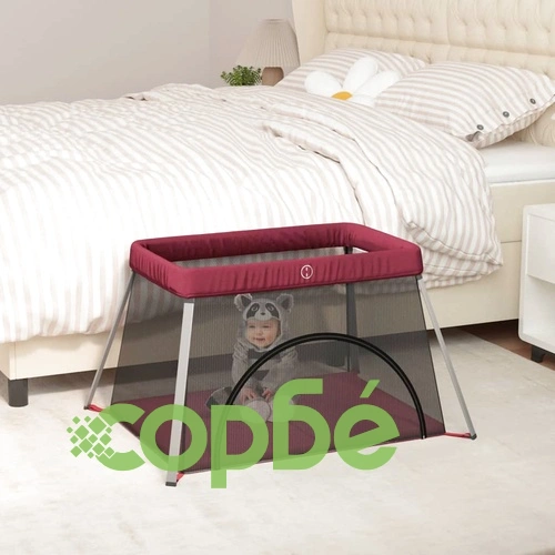 Бебешка кошара с матрак, червена, ленен плат ➤ топ цена ➤ sorbe.bg