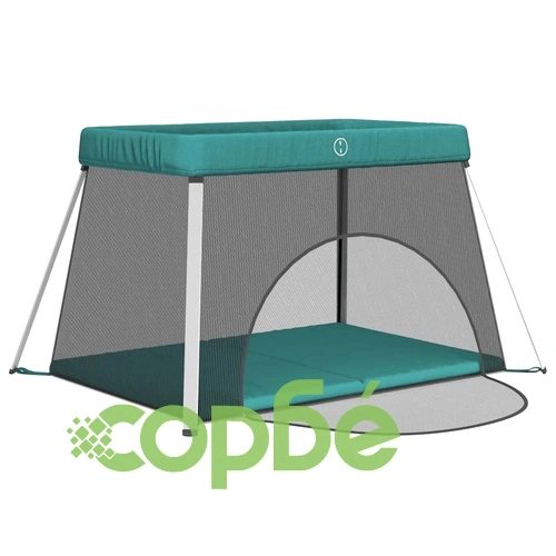 Бебешка кошара с матрак, зелена, ленен плат ➤ топ цена ➤ sorbe.bg