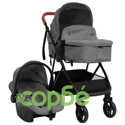 Бебешка количка 3-в-1, светлосиво и черно, стомана ➤ топ цена ➤ sorbe.bg