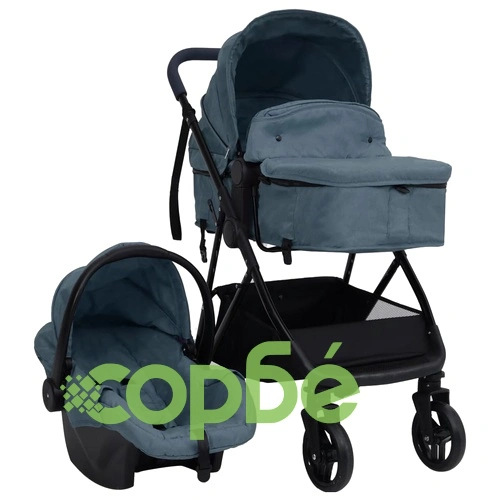Бебешка количка 3-в-1, нейви синьо и черно, стомана ➤ топ цена ➤ sorbe.bg