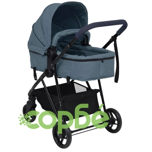 Бебешка количка 3-в-1, нейви синьо и черно, стомана ➤ топ цена ➤ sorbe.bg