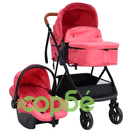 Бебешка количка 3-в-1, червено и черно, стомана ➤ топ цена ➤ sorbe.bg