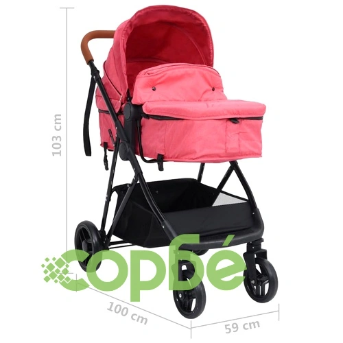 Бебешка количка 3-в-1, червено и черно, стомана ➤ топ цена ➤ sorbe.bg