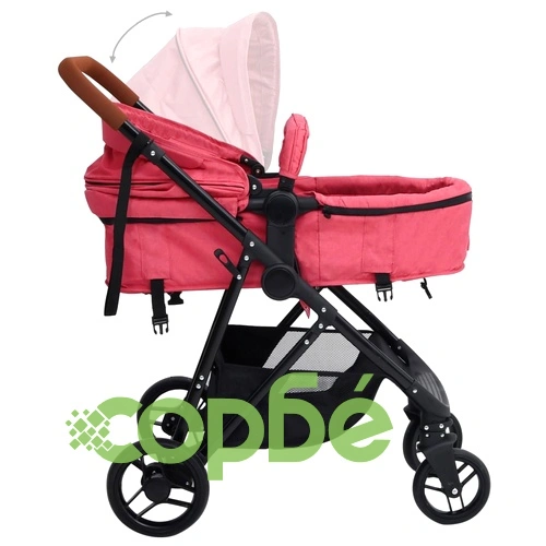 Бебешка количка 3-в-1, червено и черно, стомана ➤ топ цена ➤ sorbe.bg