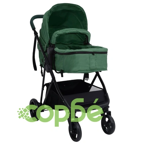 Бебешка количка 3-в-1, зелено и черно, стомана ➤ топ цена ➤ sorbe.bg