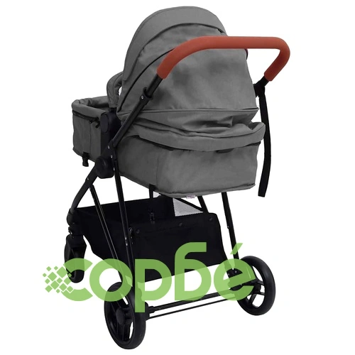Бебешка количка 2-в-1, светлосиво и черно, стомана ➤ топ цена ➤ sorbe.bg