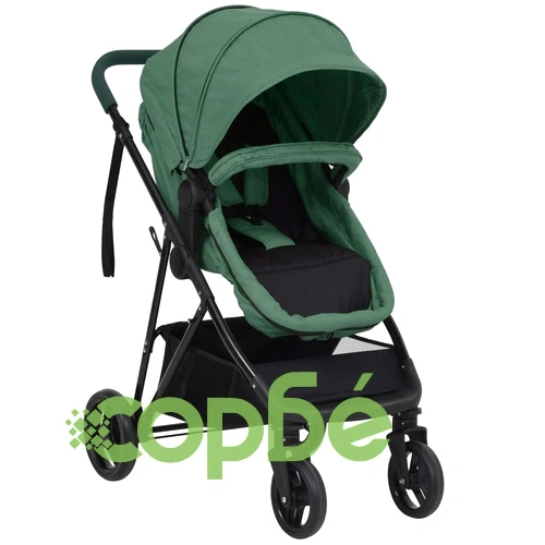 Бебешка количка 2-в-1, зелено и черно, стомана ➤ топ цена ➤ sorbe.bg