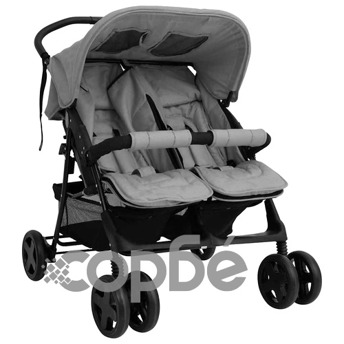 Количка за близнаци, светлосива, стомана ➤ топ цена ➤ sorbe.bg