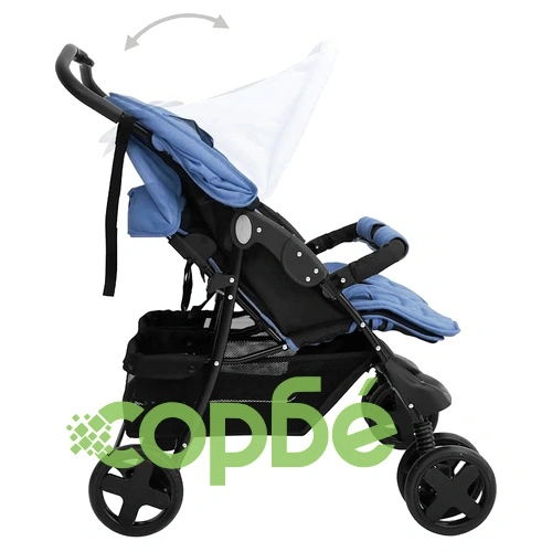 Количка за близнаци, тъмносиня, стомана ➤ топ цена ➤ sorbe.bg